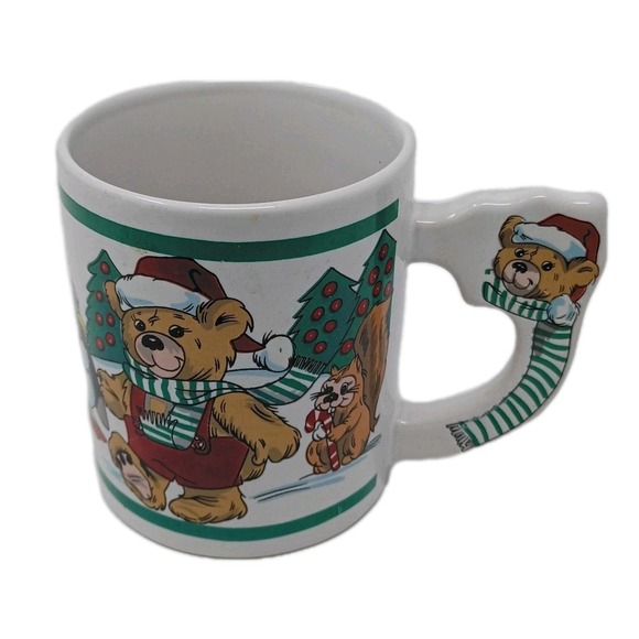The Love Mug Other - 1989 The Love Mug Christmas Teddy Bear Handled Coffee Santa Penguins Skunk Fox